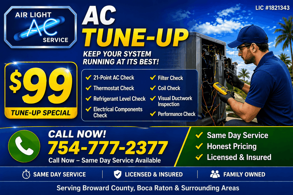 $99 AC Tune-Up Special coupon for Air Light AC Service. Includes system inspection and maintenance.